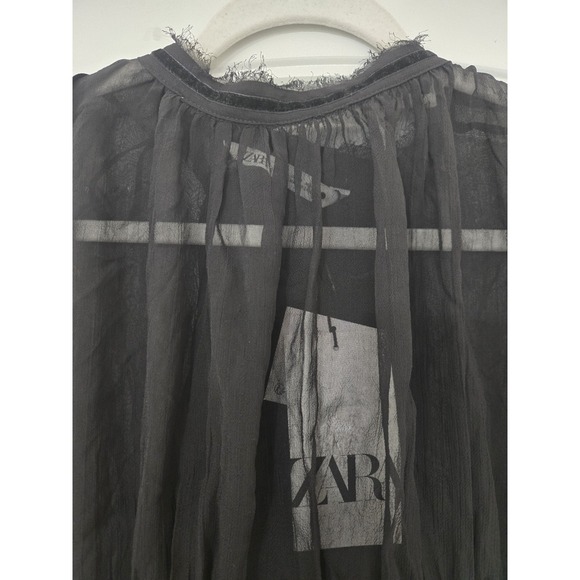 Zara Sheer Multi-Position Long Sleeve Tie Neck Blouse Black Size M NWT - Picture 6 of 14